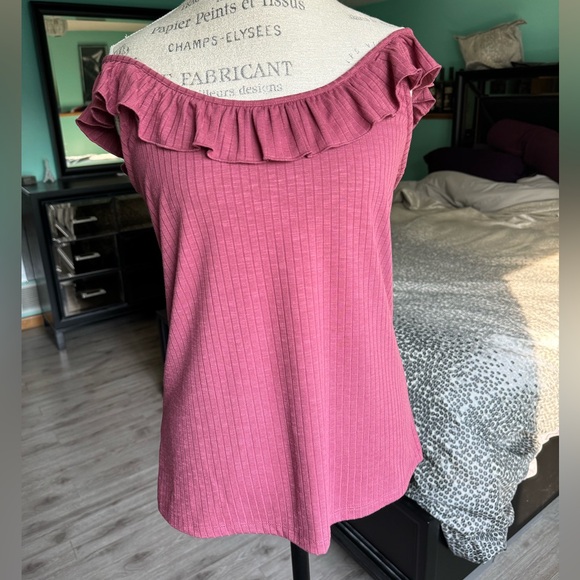 LOFT Brick Red Ribbed Ruffle Tank - Picture 4 of 10